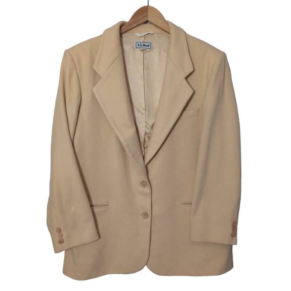 Vintage LL Bean Blazer Jacket‎ Womens 14 Butter Yellow Wool Cashmere Made In USA
